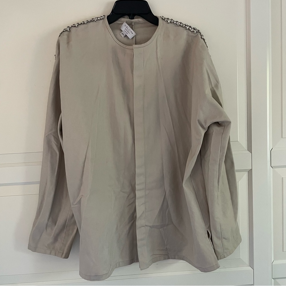 Collina Strada Rhinestone Embellished tan jacket 37942